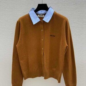 MIUMIU Letter Print Lapel Pullover Long Sleeve Cashmere Sweater for Women